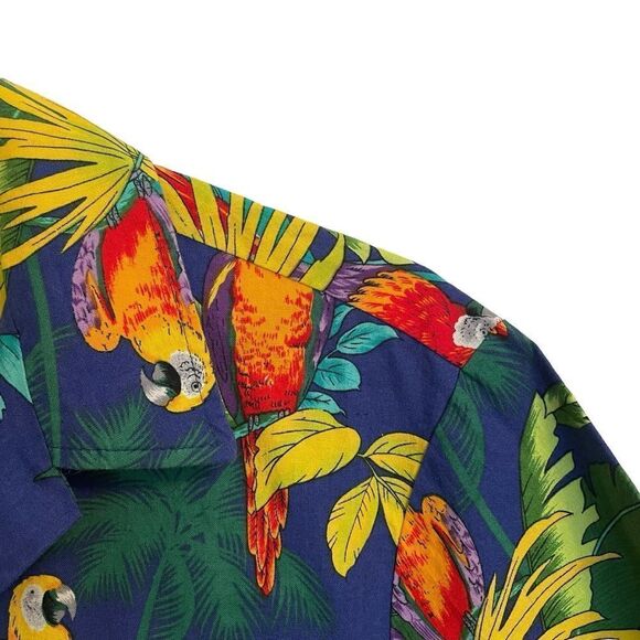 Vintage Styled By RJC Made in Hawaii Tropical Parrot Cotton Button Down Large - Picture 2 of 7